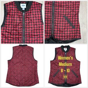 Women's Old Navy Medium 8 - 10 Vest Quilted Jacket Coat Red Black Buffalo NWOT